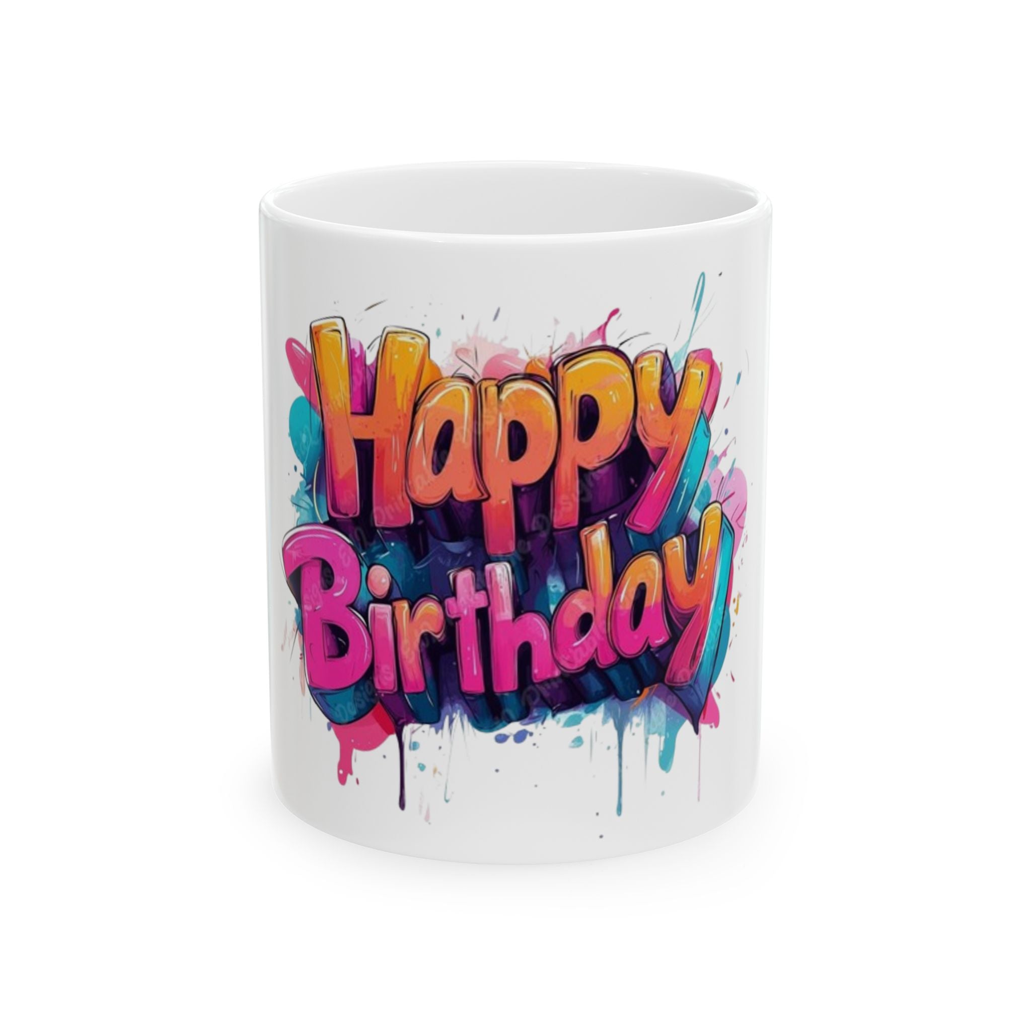 Happy Birthday Ceramic Mug  Colorful Graffiti Birthday Coffee Cup