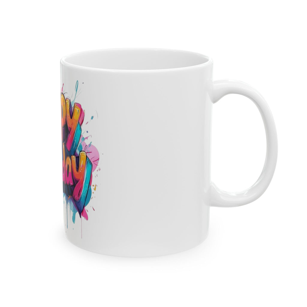 Happy Birthday Ceramic Mug  Colorful Graffiti Birthday Coffee Cup