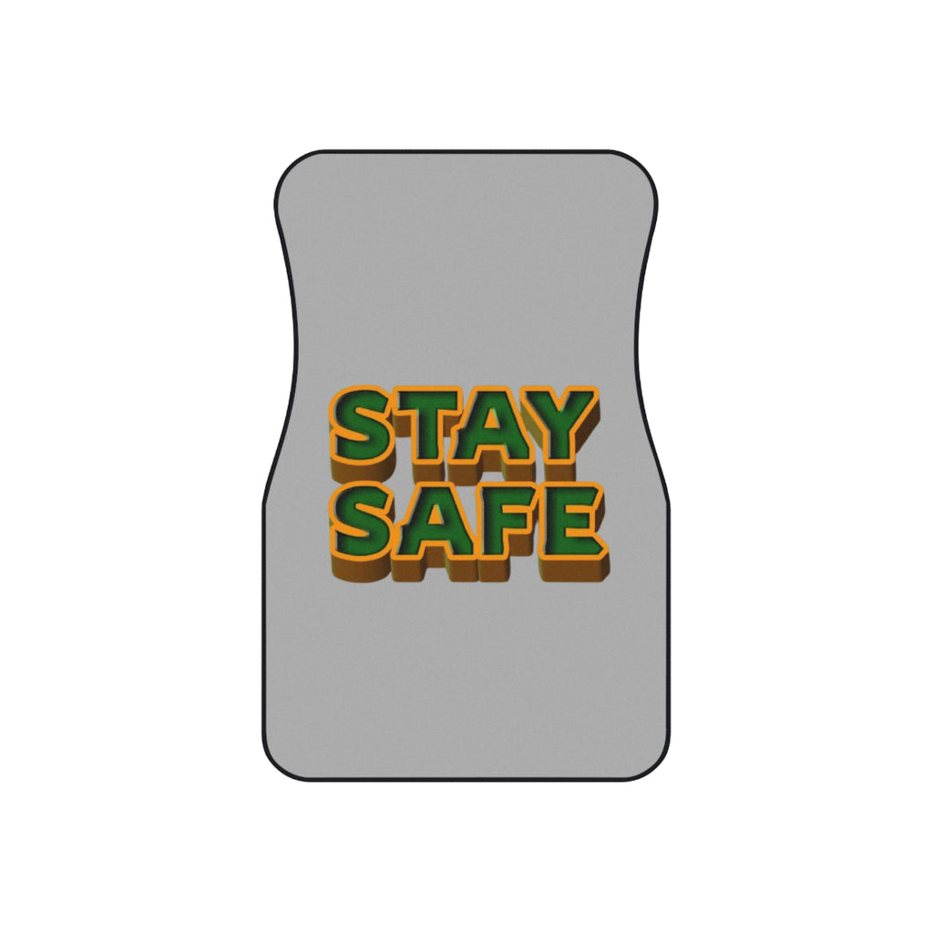Stay Safe Car Floor Mats  Front Pair, Retro 3D Text Safety Design