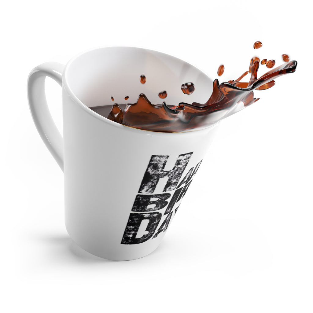 Happy Birthday Latte Mug  Distressed Black Typography Birthday Coffee Cup