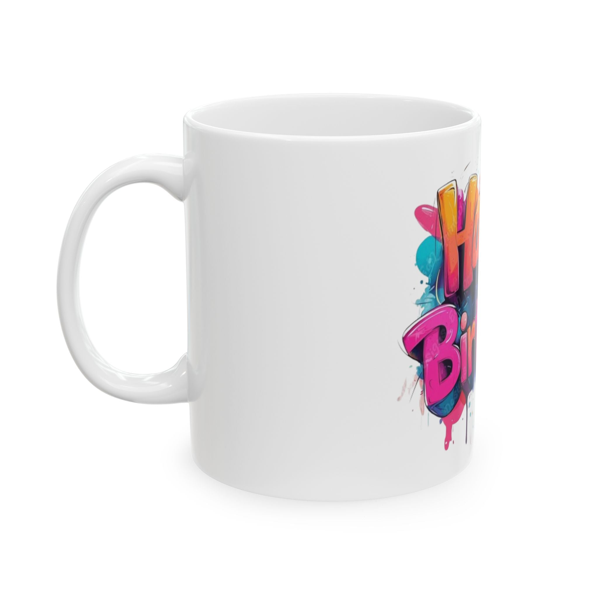 Happy Birthday Ceramic Mug  Colorful Graffiti Birthday Coffee Cup