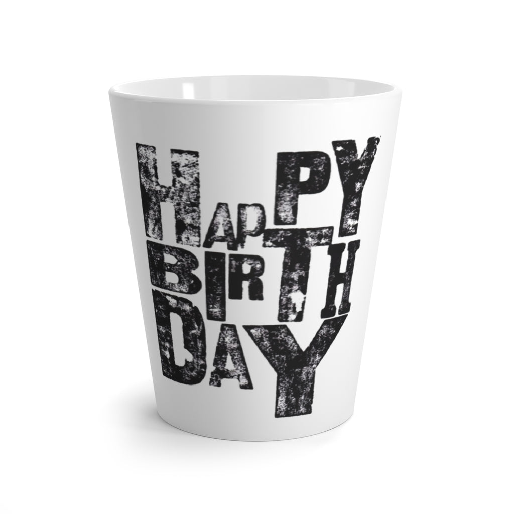 Happy Birthday Latte Mug  Distressed Black Typography Birthday Coffee Cup