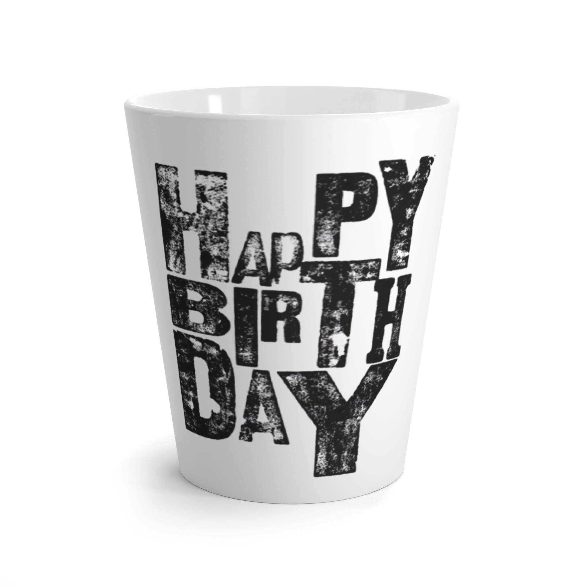 Happy Birthday Latte Mug  Distressed Black Typography Birthday Coffee Cup