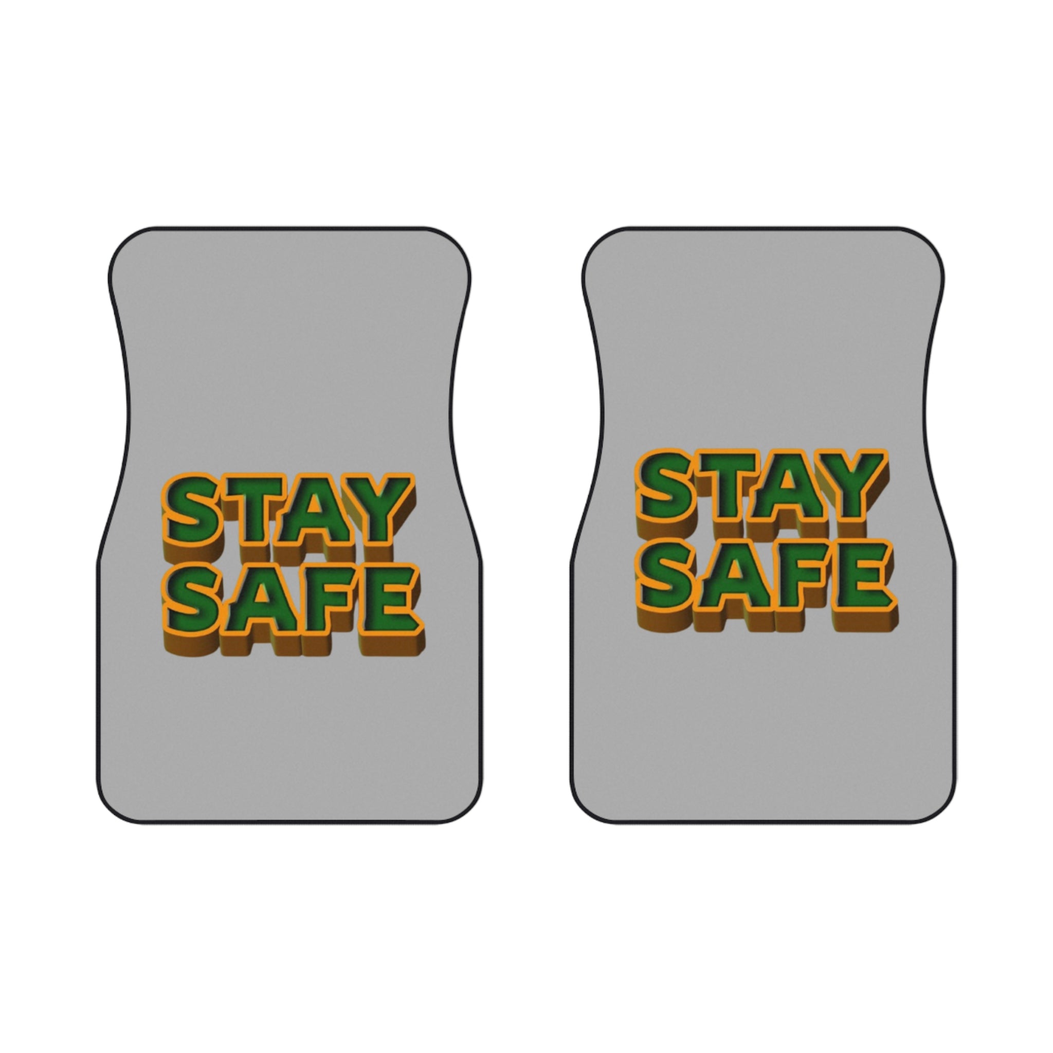 Stay Safe Car Floor Mats  Front Pair, Retro 3D Text Safety Design