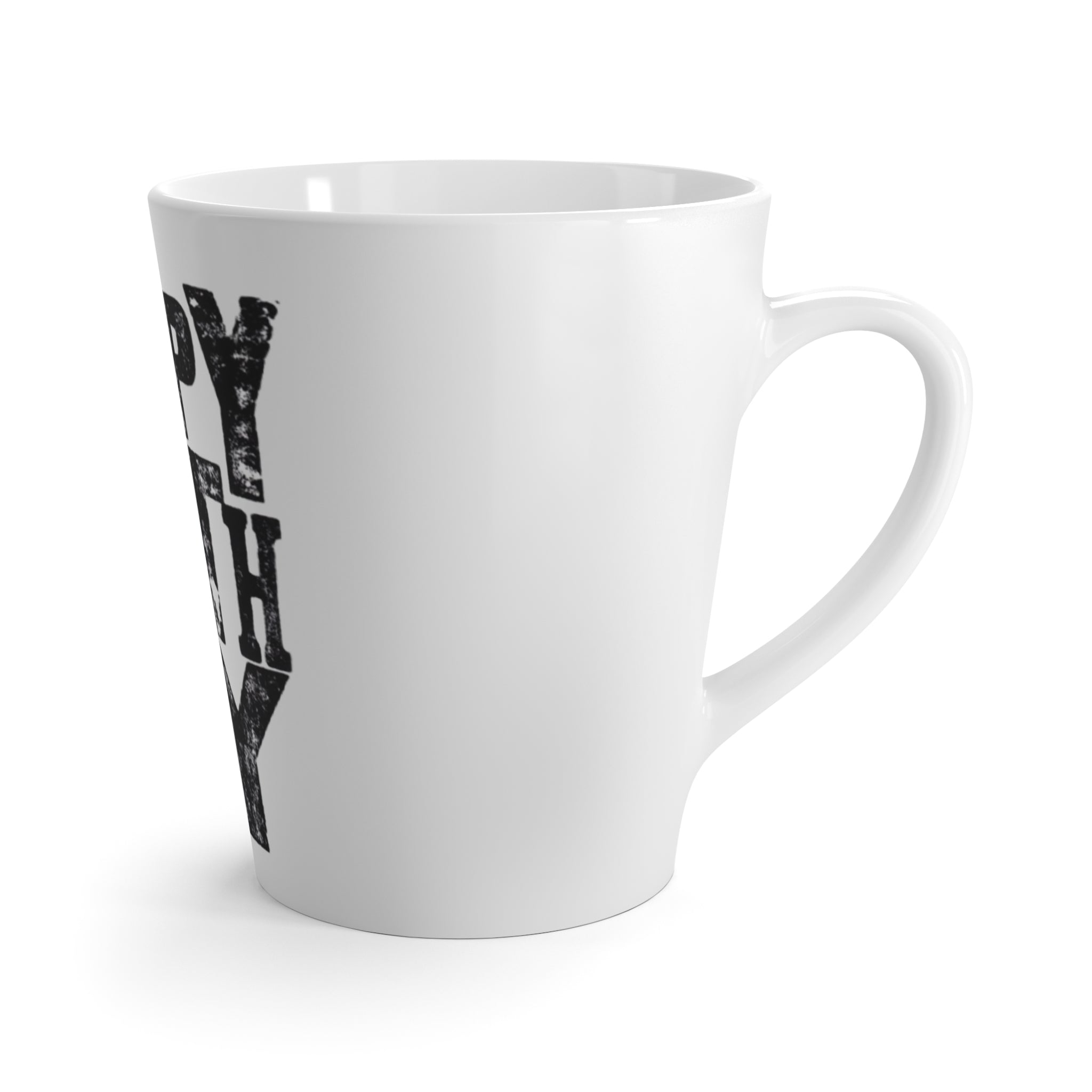 Happy Birthday Latte Mug  Distressed Black Typography Birthday Coffee Cup