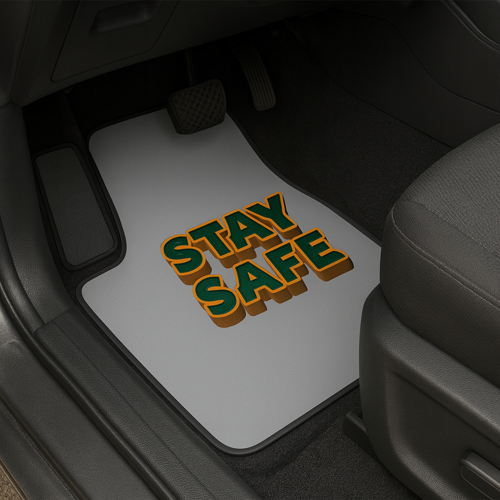 Stay Safe Car Floor Mats  Front Pair, Retro 3D Text Safety Design